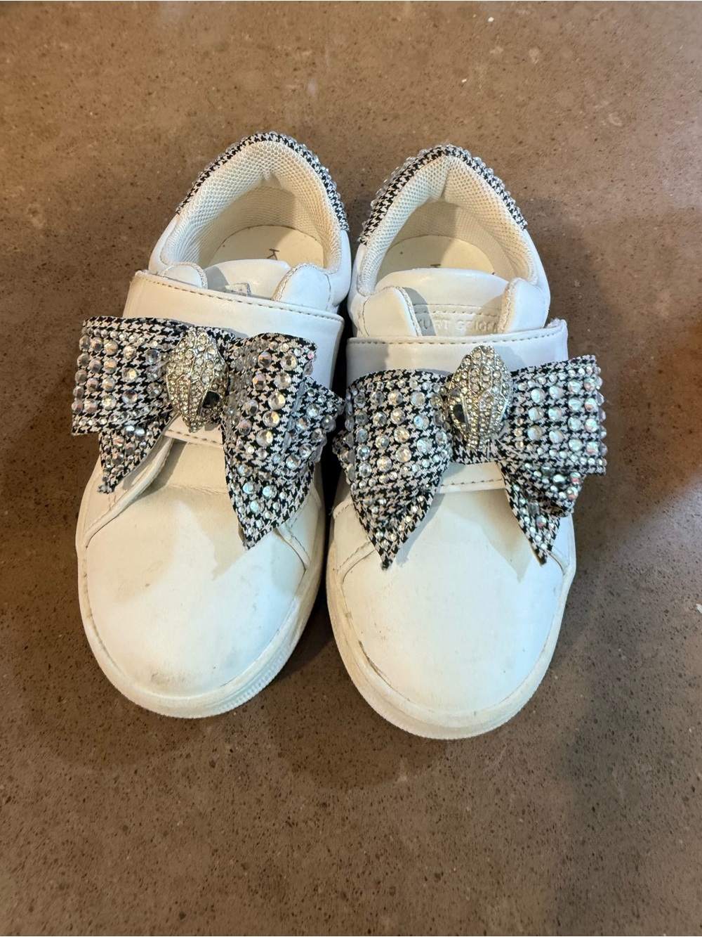 Kurt Geiger White Kids Sneakers with Crystal Bow Accent
